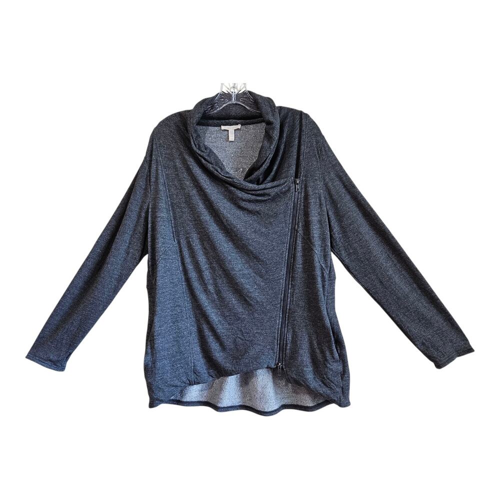 EILEEN FISHER Women L Jacket Top Charcoal Gray Off Center Zip Draped Tencel 44"
